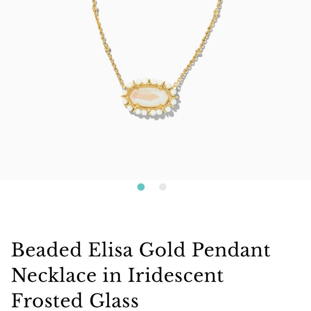 Beaded Elisa Gold Pendant Necklace in Iridescent Frosted Glass